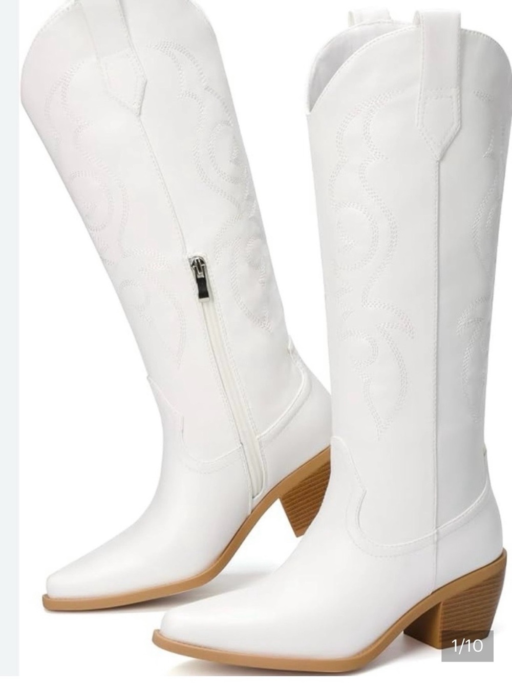 White Over-the-Knee Western Boots with Low Stacked Heel